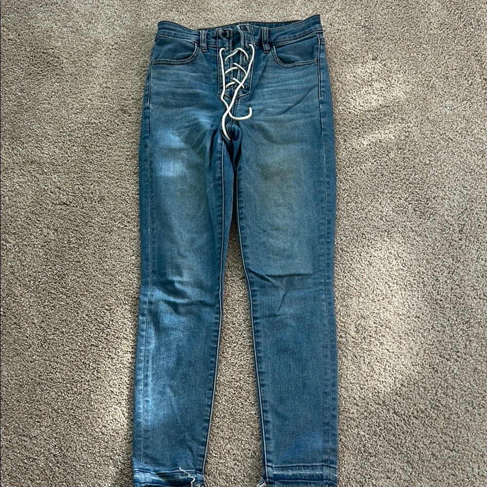 American Eagle Blue Lace-Up Women's Skinny Jeans